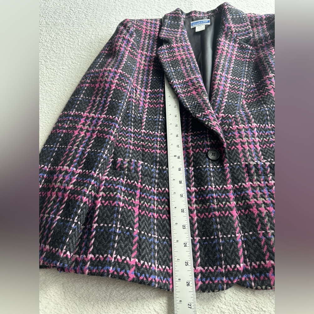 Pendleton Women’s Wool Checkered Jacket Blazer size 10 USA Made pink black plaid - Picture 7 of 12